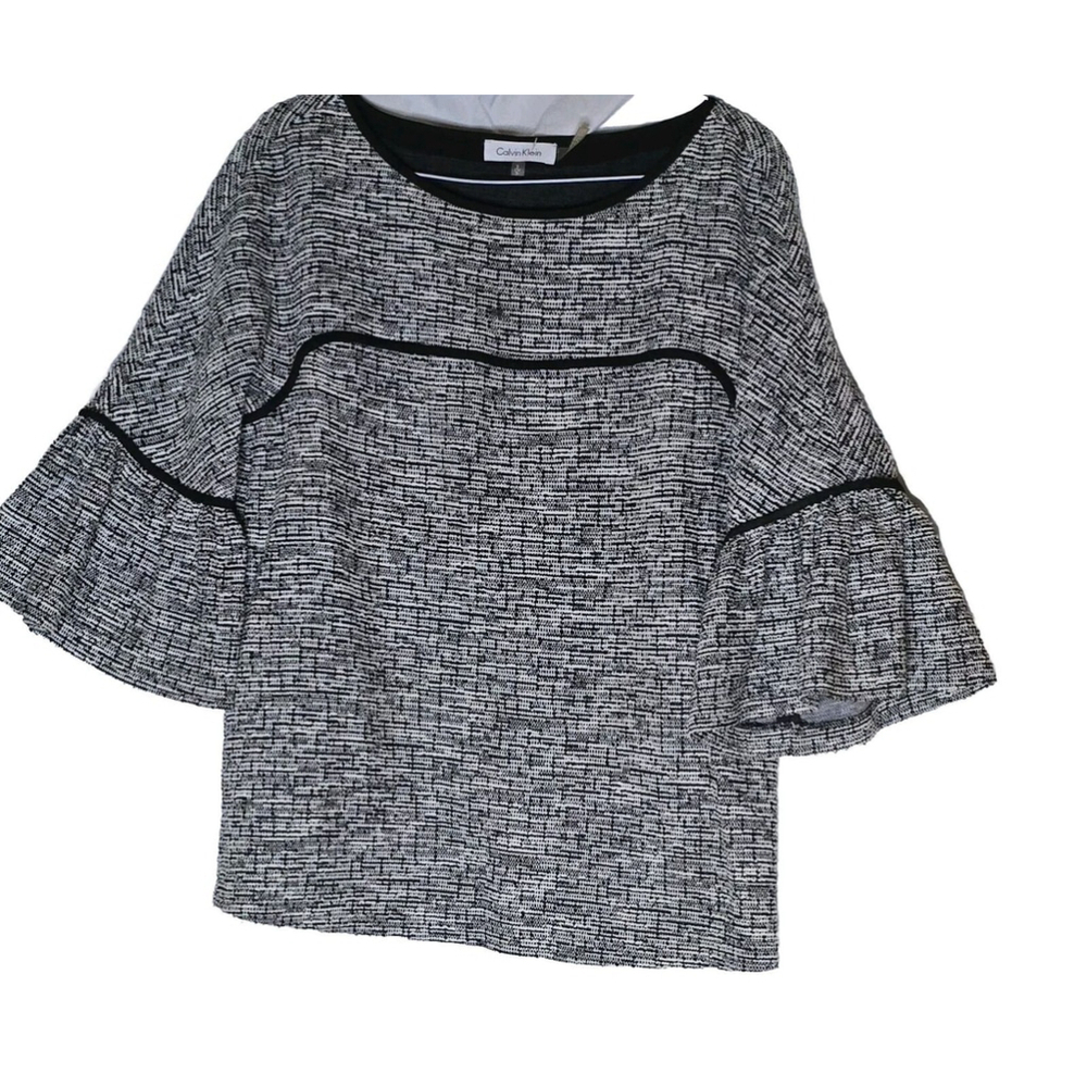 Calvin Klein Womens S P White Black 3/4 Bell Sleeve Top Liner